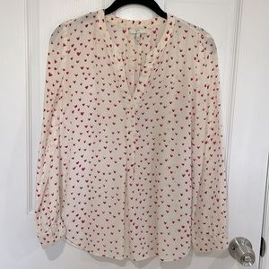 Joie Hearts-print Blouse, size XS, 100% silk